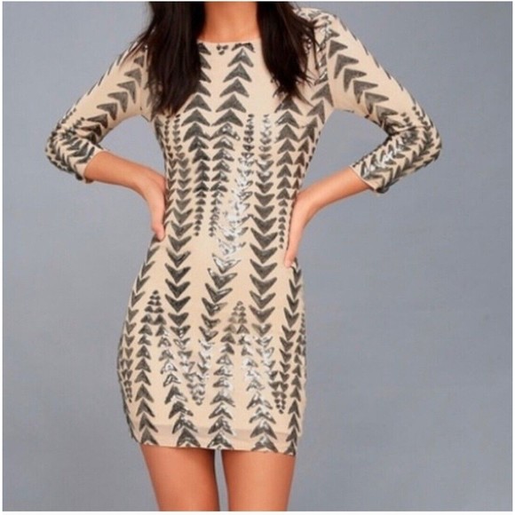 Lulus Womens sz Small Sequin Bodycon Dress - Shine on Me Nude NWOT - Picture 1 of 13